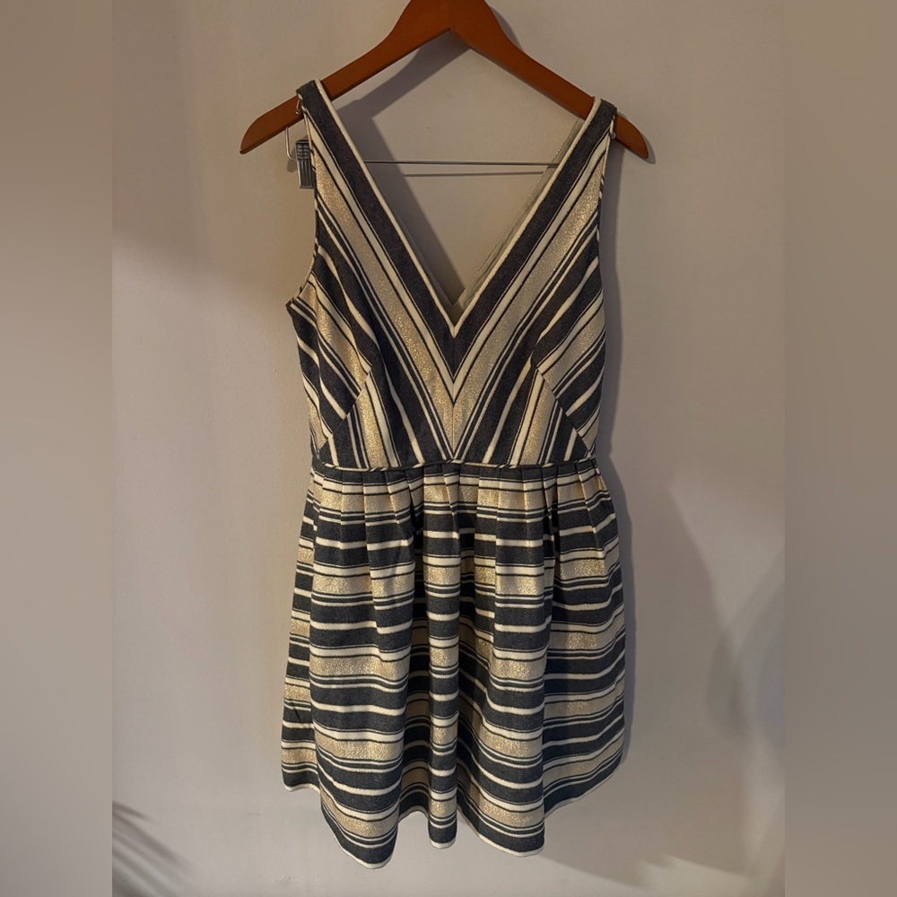 J. Crew Black and Cream Striped Mini Dress‎